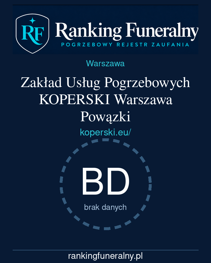 Zakład Usług Pogrzebowych KOPERSKI Warszawa Powązki - badge pionowy